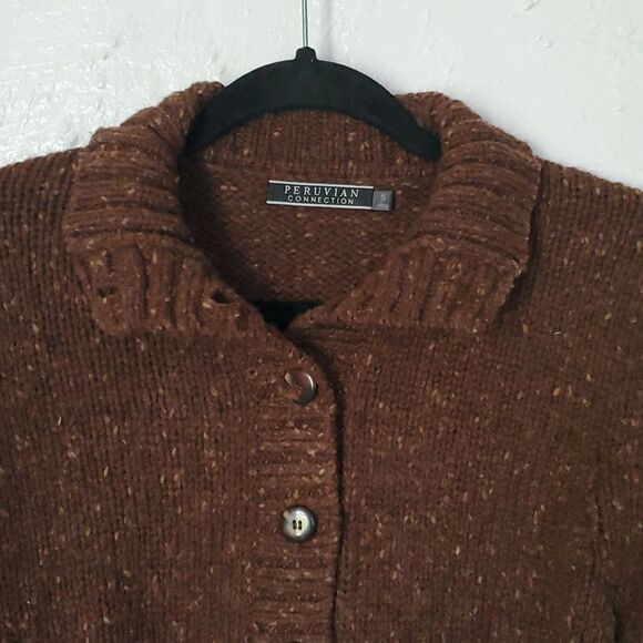 Peruvian Connection Alpaca Wool Blend Button Down Mock Neck Sweater in Brown - Picture 6 of 14